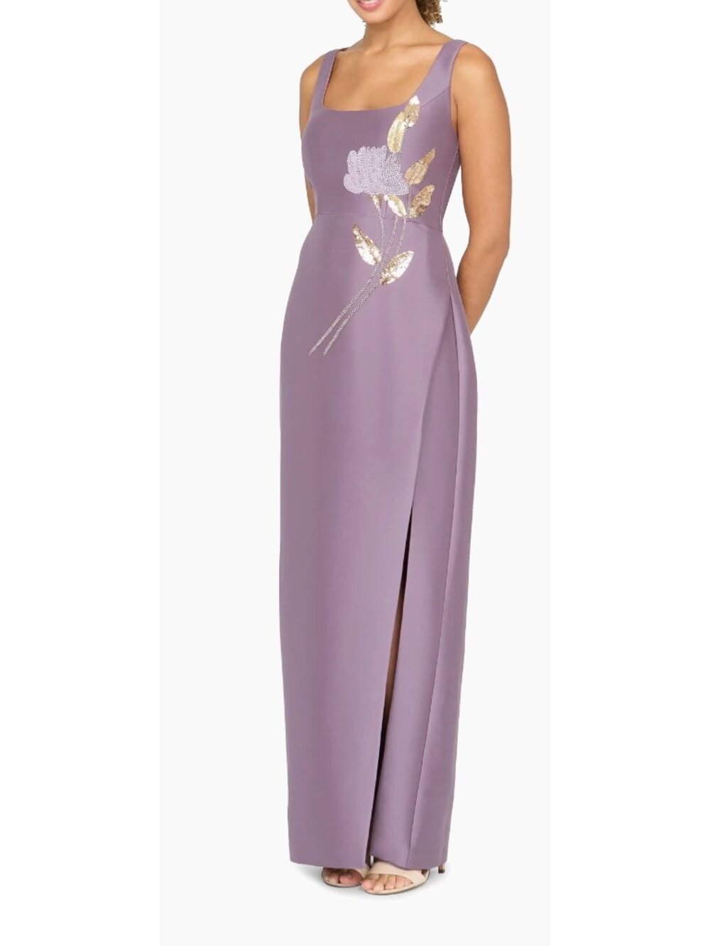 KAY UNGER Paloma Threaded heather Floral Column Gown Maxi dress size 6